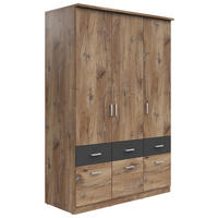 KLEIDERSCHRANK 136/199/58 cm,  in Graphitfarben, Eichefarben, 3-türig  - Eichefarben/Silberfarben, KONVENTIONELL, Holzwerkstoff/Kunststoff (136/199/58cm) - MID.YOU