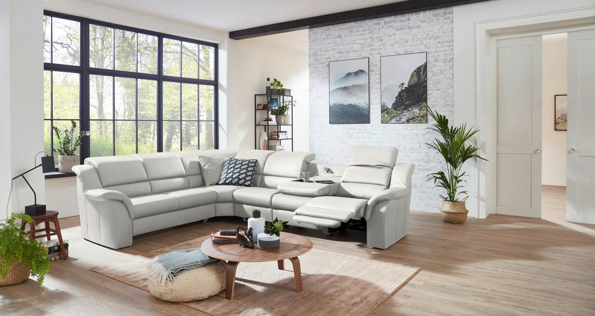 ECKSOFA  in Echtleder Weiß  260/324 cm  - Schwarz/Weiß, KONVENTIONELL, Leder/Kunststoff (260/324cm) - Cantus