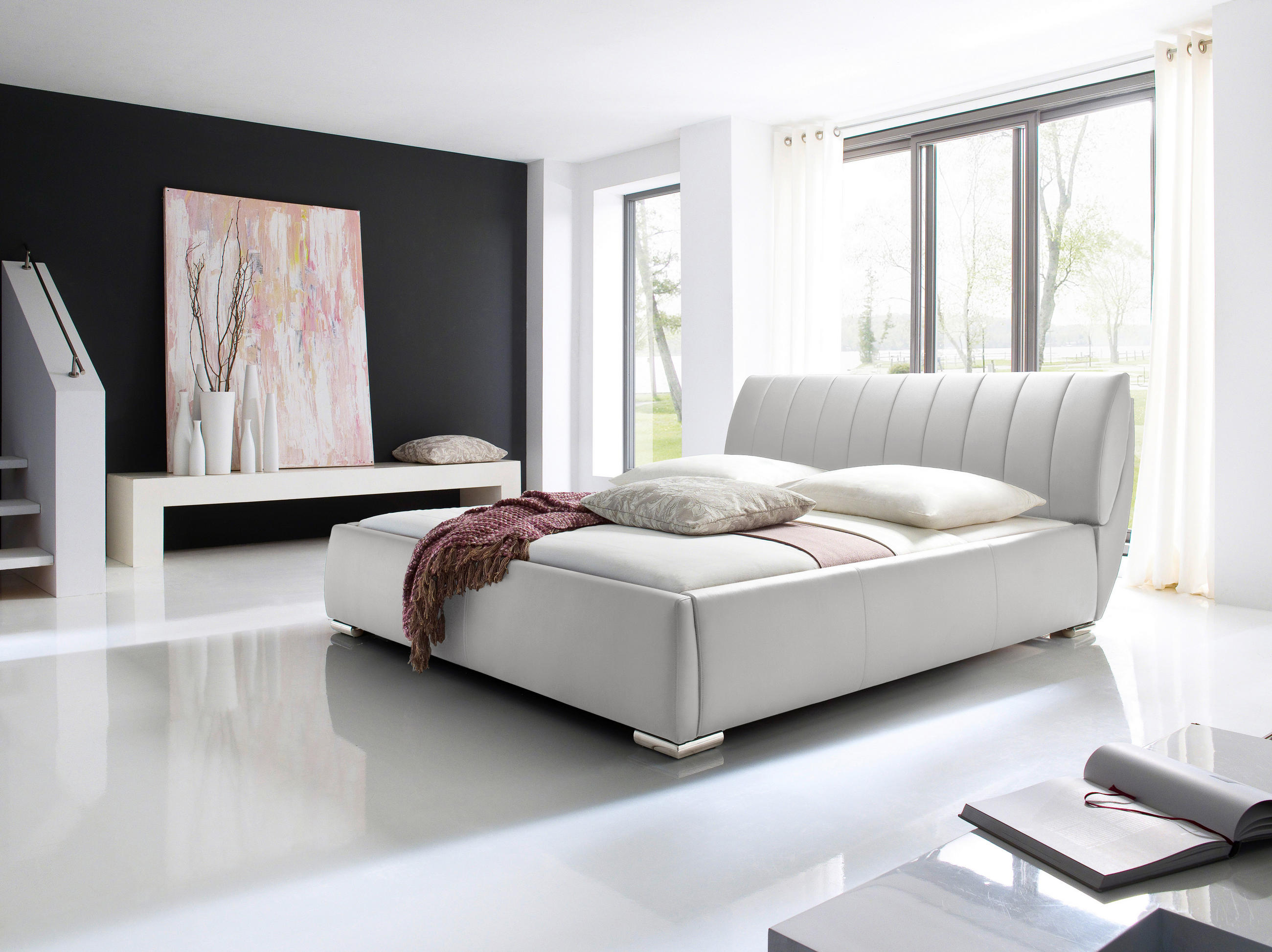 POLSTERBETT 180/200 cm,  in Weiß, Bettkasten, Lattenroste,  - Chromfarben/Weiß, Design, Holz/Textil (180/200cm) - Livetastic