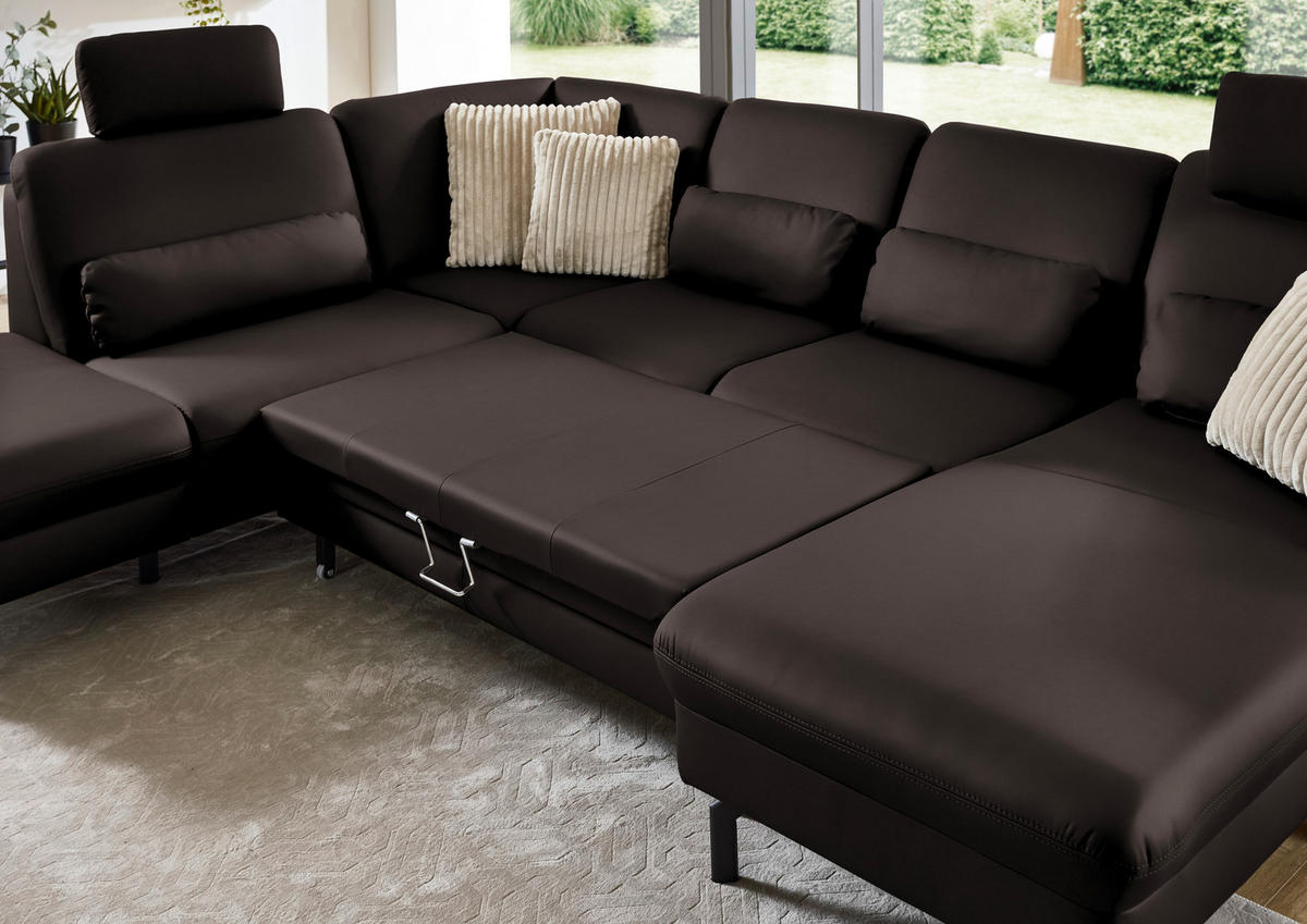WOHNLANDSCHAFT Beldomo premium in Echtleder Schwarzbraun  - Schwarzbraun/Schwarz, KONVENTIONELL, Leder/Metall (224/306/168cm) - Beldomo Premium