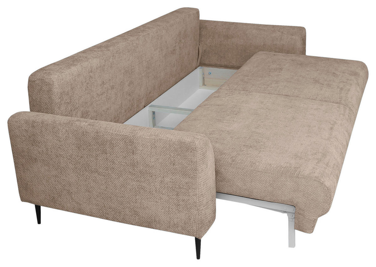 SCHLAFSOFA  mit Liegefunktion, Schlafen auf Sitzhöhe, Rücken echt Chenille Beige  - Beige/Schwarz, KONVENTIONELL, Textil/Metall (235/90/104cm) - Carryhome