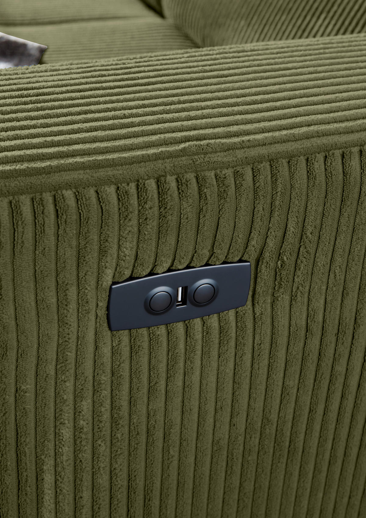 ECKSOFA Olivgrün Cord Rücken echt, Kopfteilverstellung, Sitzvorzug  - Schwarz/Olivgrün, KONVENTIONELL, Textil/Metall (170/257cm) - Carryhome