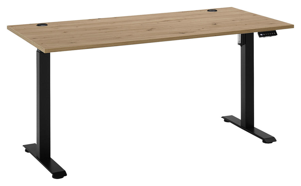 SCHREIBTISCH 160/77/72-120 cm  in Eiche Artisan  - Schwarz/Eiche Artisan, MODERN, Holzwerkstoff/Metall (160/77/72-120cm) - Carryhome