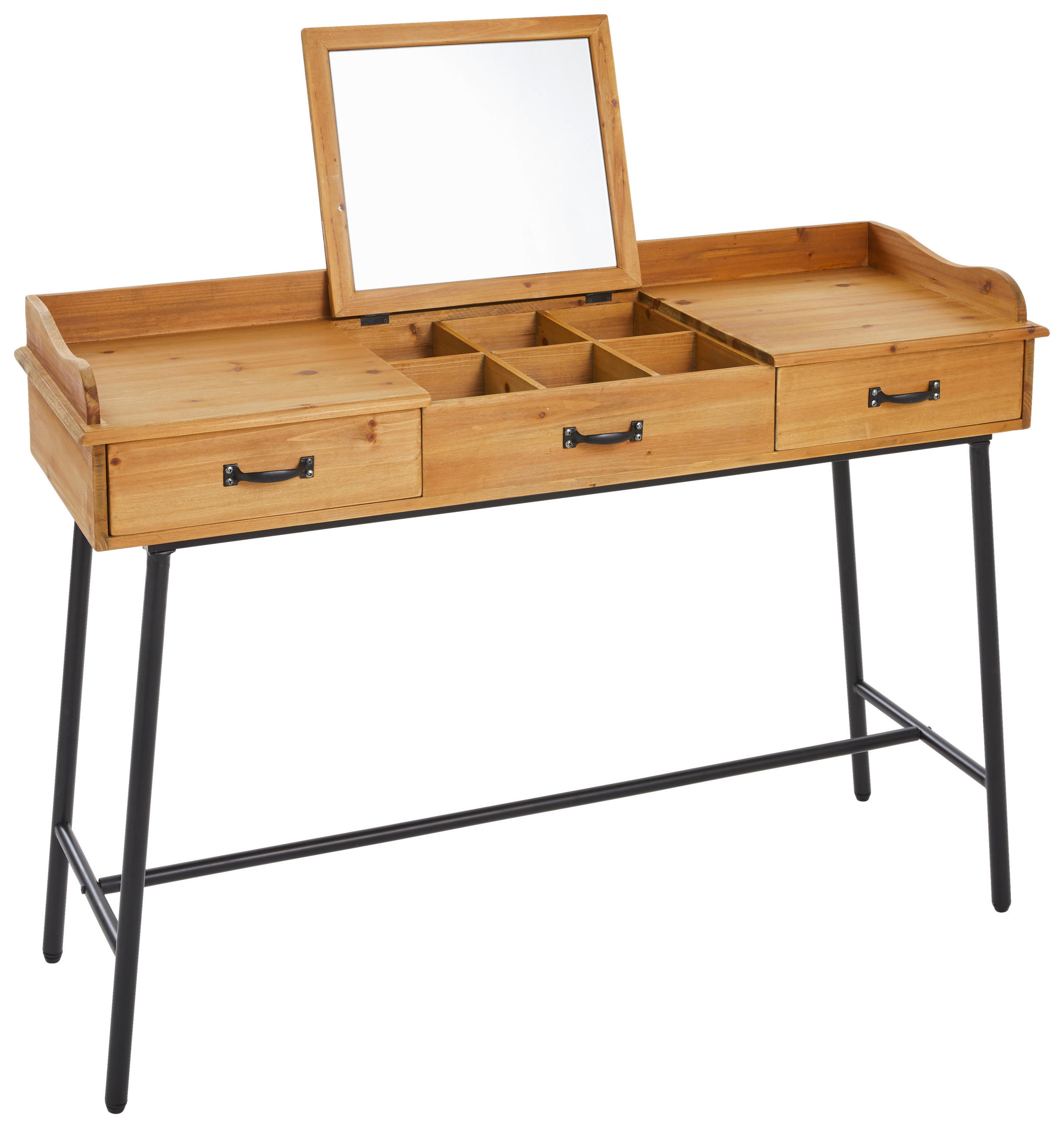 SCHMINKTISCH Pinie massiv Naturfarben, Schwarz - Schwarz/Naturfarben, Trend, Glas/Holz (120/40/85cm) - Landscape
