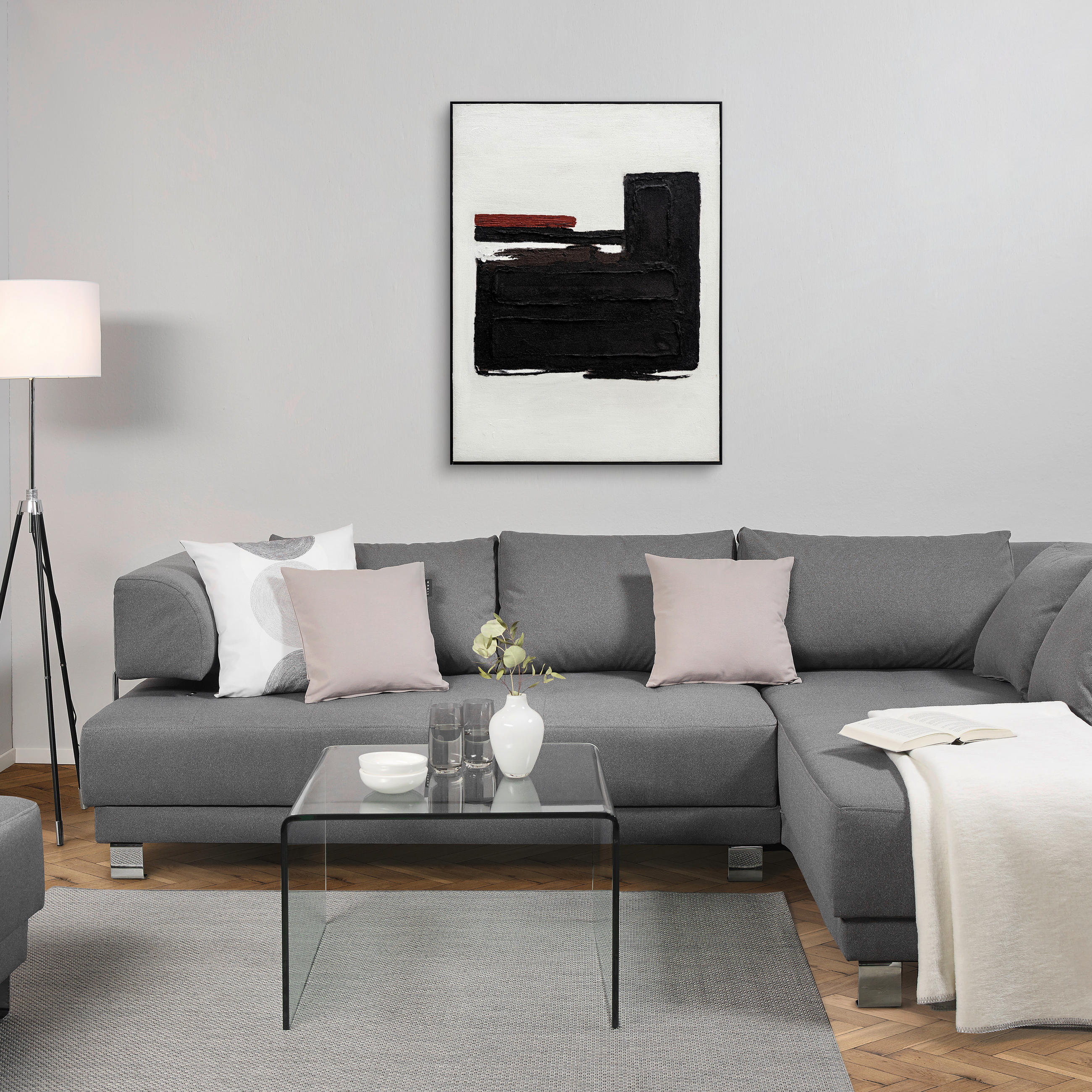ÖLGEMÄLDE Abstraktes 90/120 cm  - Schwarz/Weiß, Design, Holz/Kunststoff (90/120cm) - Monee