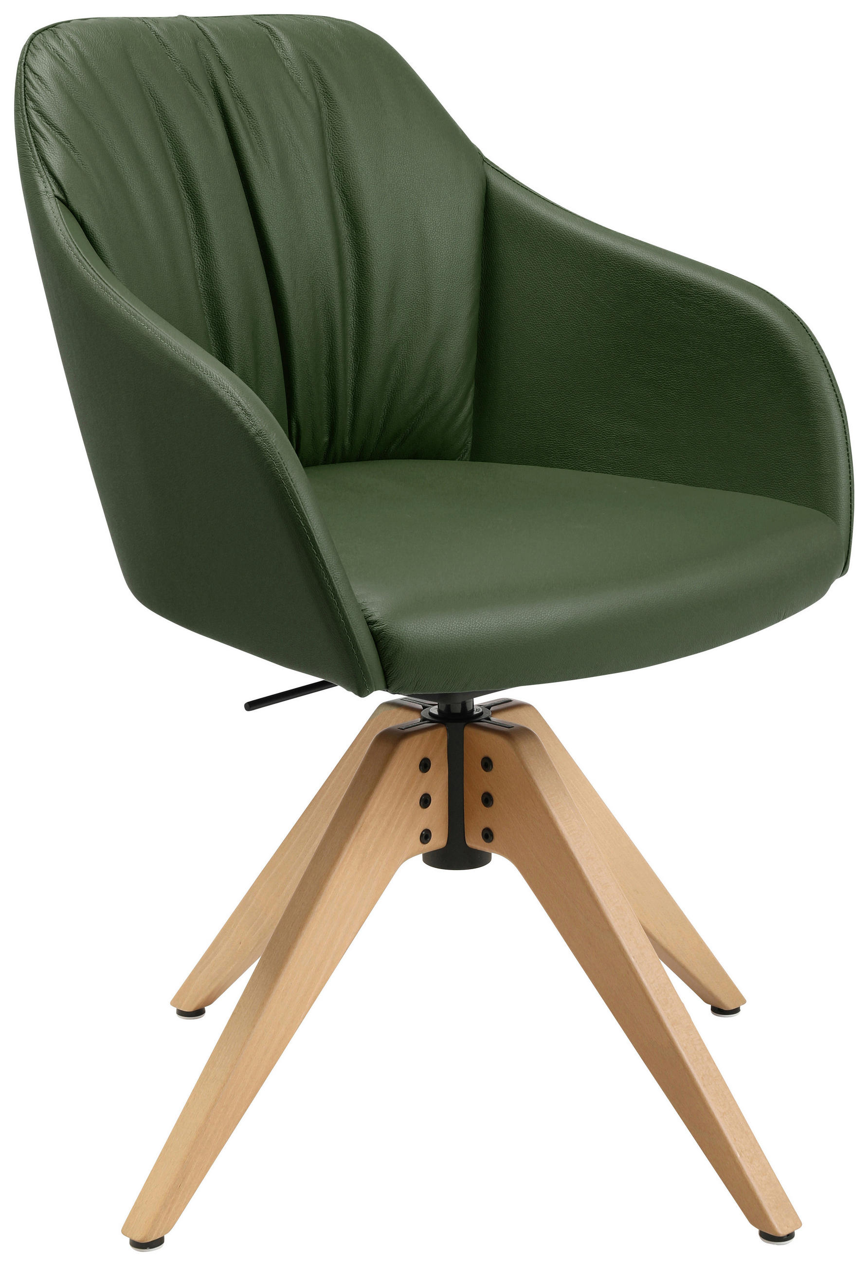 ARMLEHNSTUHL in Echtleder pigmentiert - Eichefarben/Grün, Design, Leder/Holz (58/82,5-85,2/60cm) - Johann Jakob