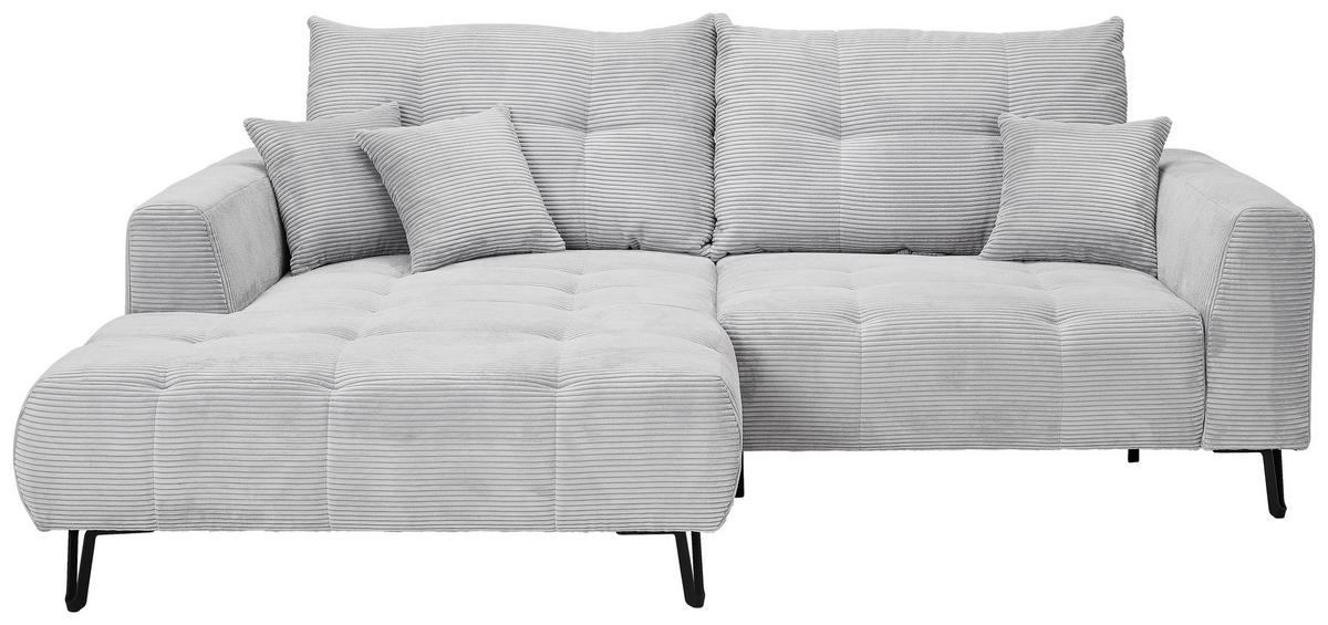 ECKSOFA in Cord Hellgrau  - Hellgrau/Schwarz, Konventionell, Textil/Metall (185/250cm) - Carryhome