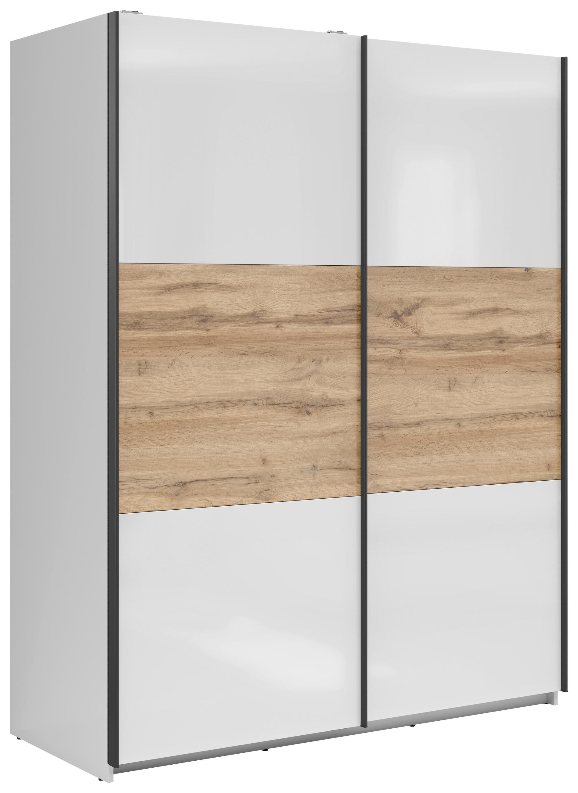 SCHWEBETÜRENSCHRANK 153,5/195,5/60 cm 2-türig Eiche Wotan, Weiß Hochglanz  - Weiß Hochglanz/Anthrazit, MODERN, Holzwerkstoff/Metall (153,5/195,5/60cm) - MID.YOU