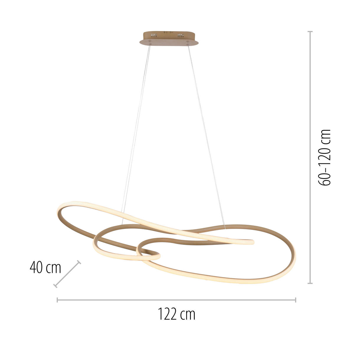 VISEČA LED-SVETILKA  TWIST 64 W//2700 K/230 V/ - peščene barve, Design, kovina/umetna masa (122/40/120cm)