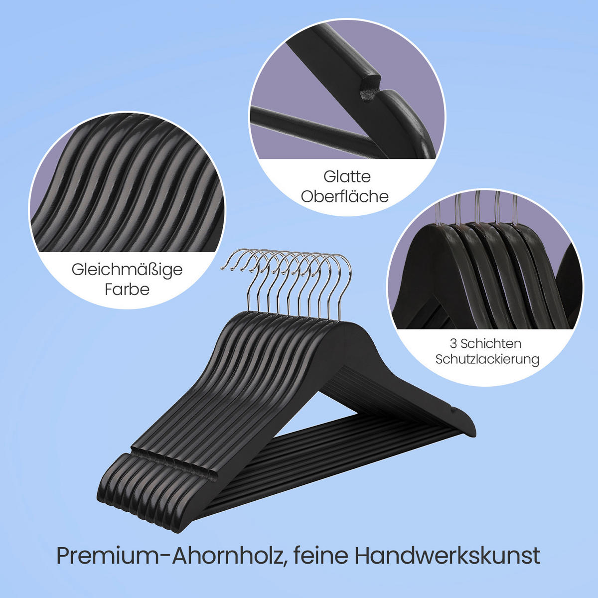 KLEIDERBÜGELSET Holz  - Edelstahlfarben/Silberfarben, Basics, Holz (44.5/23.5/1.2cm)