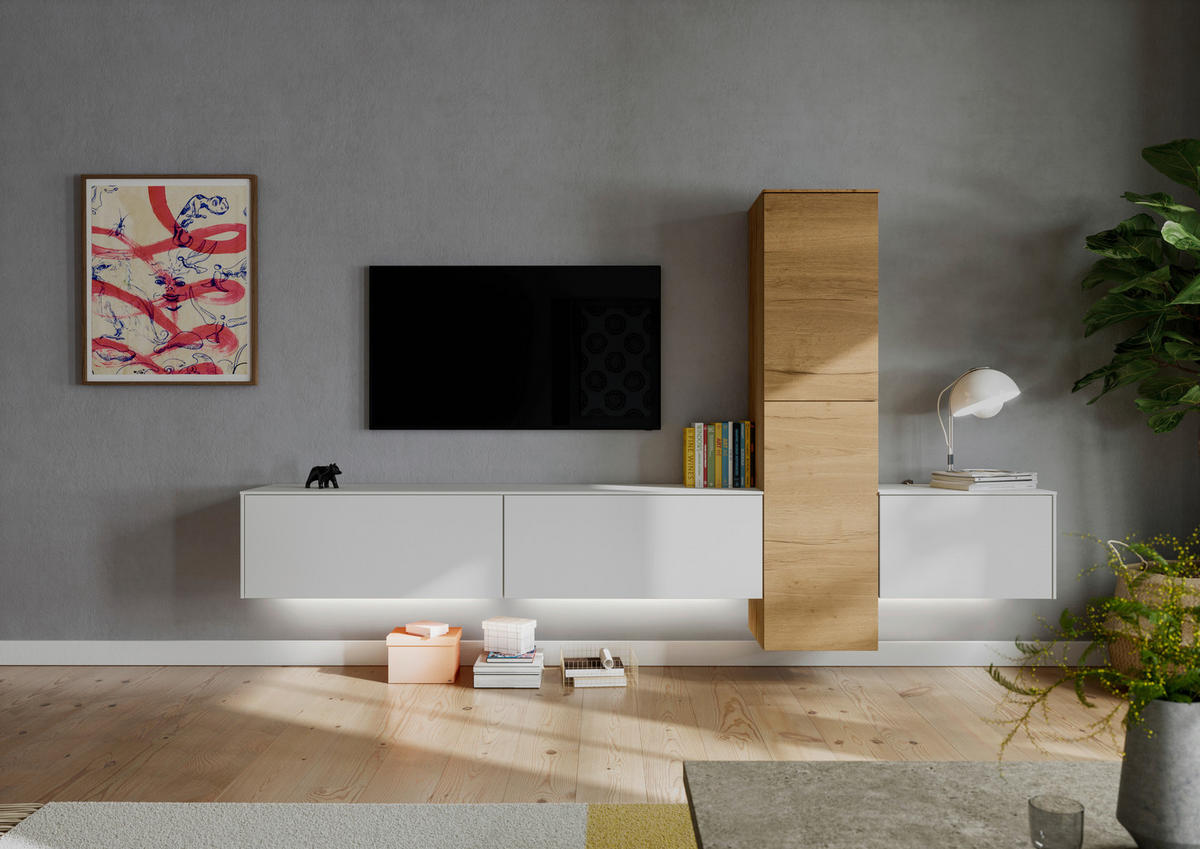 WOHNWAND  in Weiss, Eichefarben 282/160/37 cm  - Weiss/Eichefarben, Design, Holzwerkstoff (282/160/37cm) - Celina Home