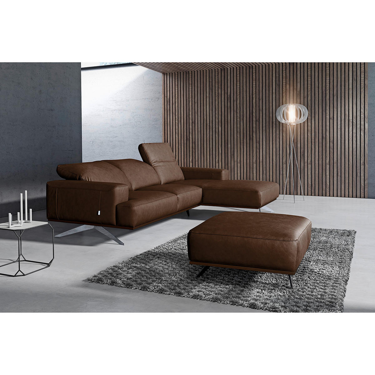 HOCKER in Leder Dunkelbraun  - Chromfarben/Dunkelbraun, Design, Leder/Metall (95cm) - Livetastic