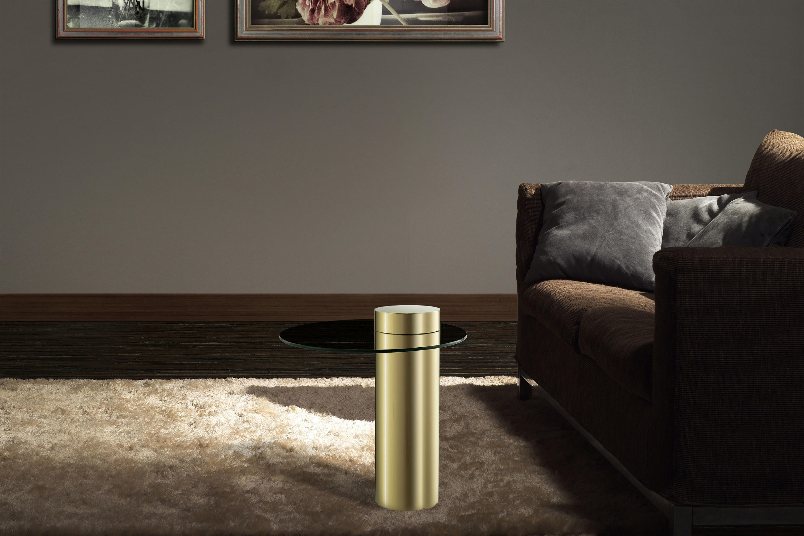 BEISTELLTISCH 46/46/52 cm Grau, Goldfarben rund  - Goldfarben/Grau, Design, Glas/Metall (46/46/52cm) - Kayoom