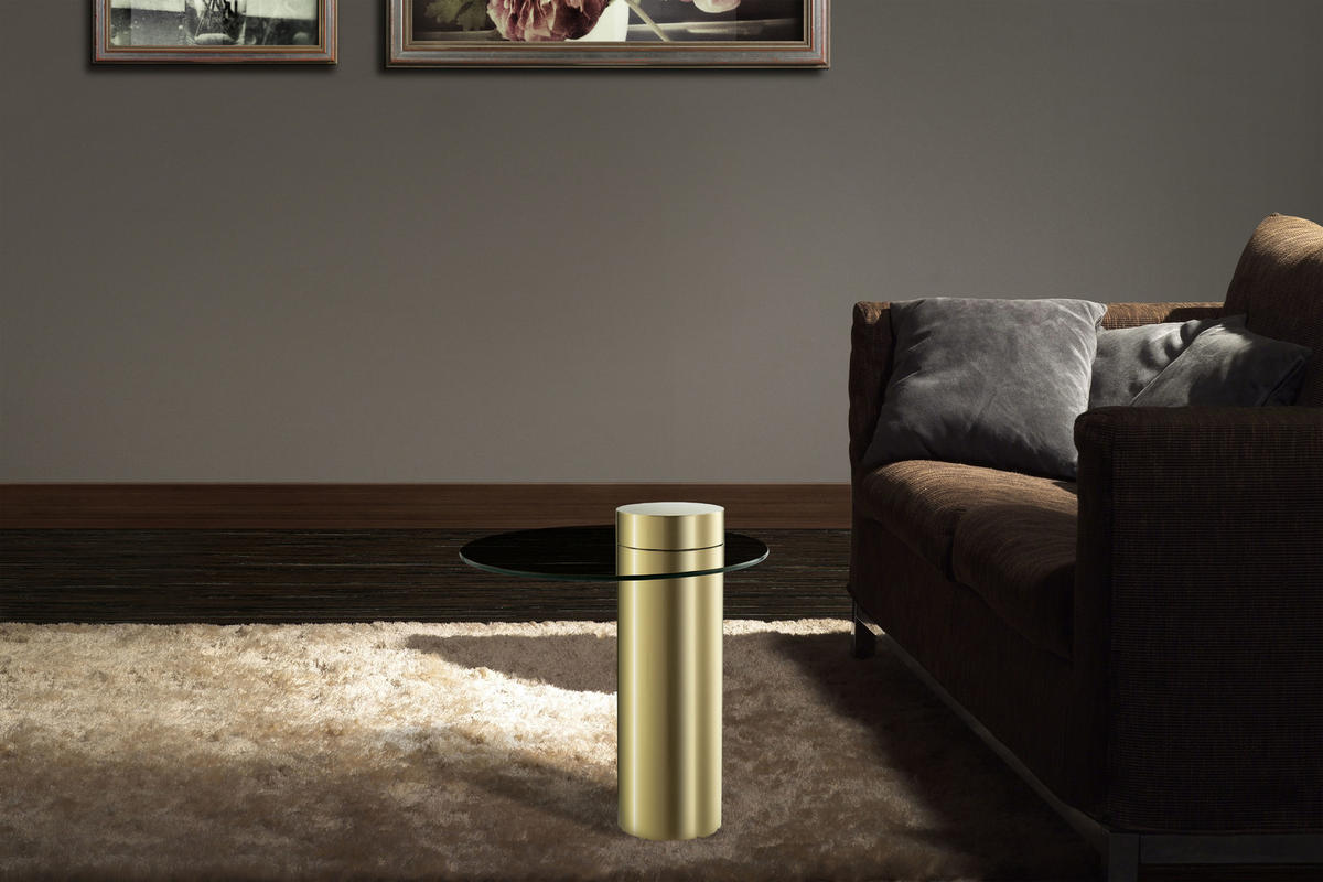 BEISTELLTISCH 46/46/52 cm Grau, Goldfarben rund  - Goldfarben/Grau, Design, Glas/Metall (46/46/52cm) - Kayoom