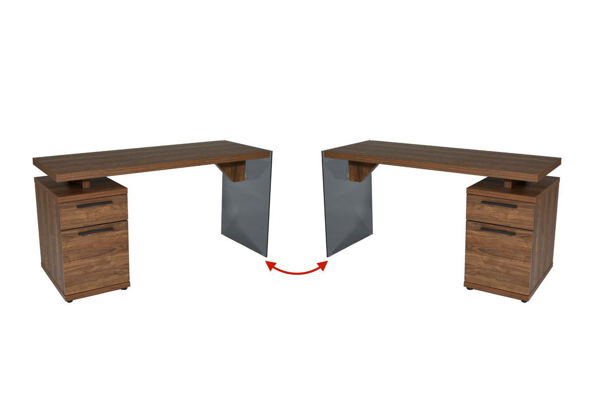 SCHREIBTISCH 141,8/74/55 cm Walnussfarben  - Walnussfarben/Schwarz, Design, Glas/Holzwerkstoff (141,8/74/55cm) - MID.YOU
