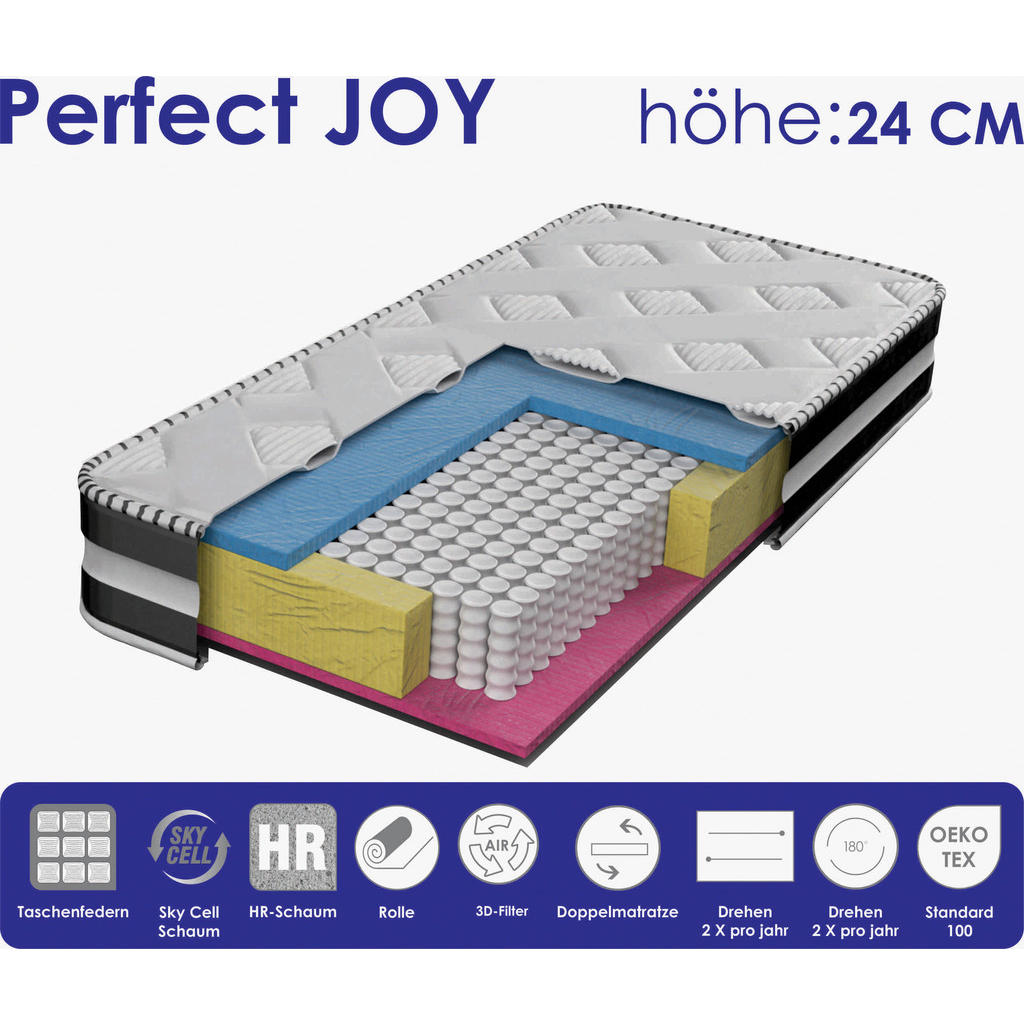 Thumbnail - Boxxx Taschenfederkernmatratze, Weiß, Textil, H2 + H3, 140x200 cm, Oeko-Tex® Standard 100, wendbar, atmungsaktiv, altern...