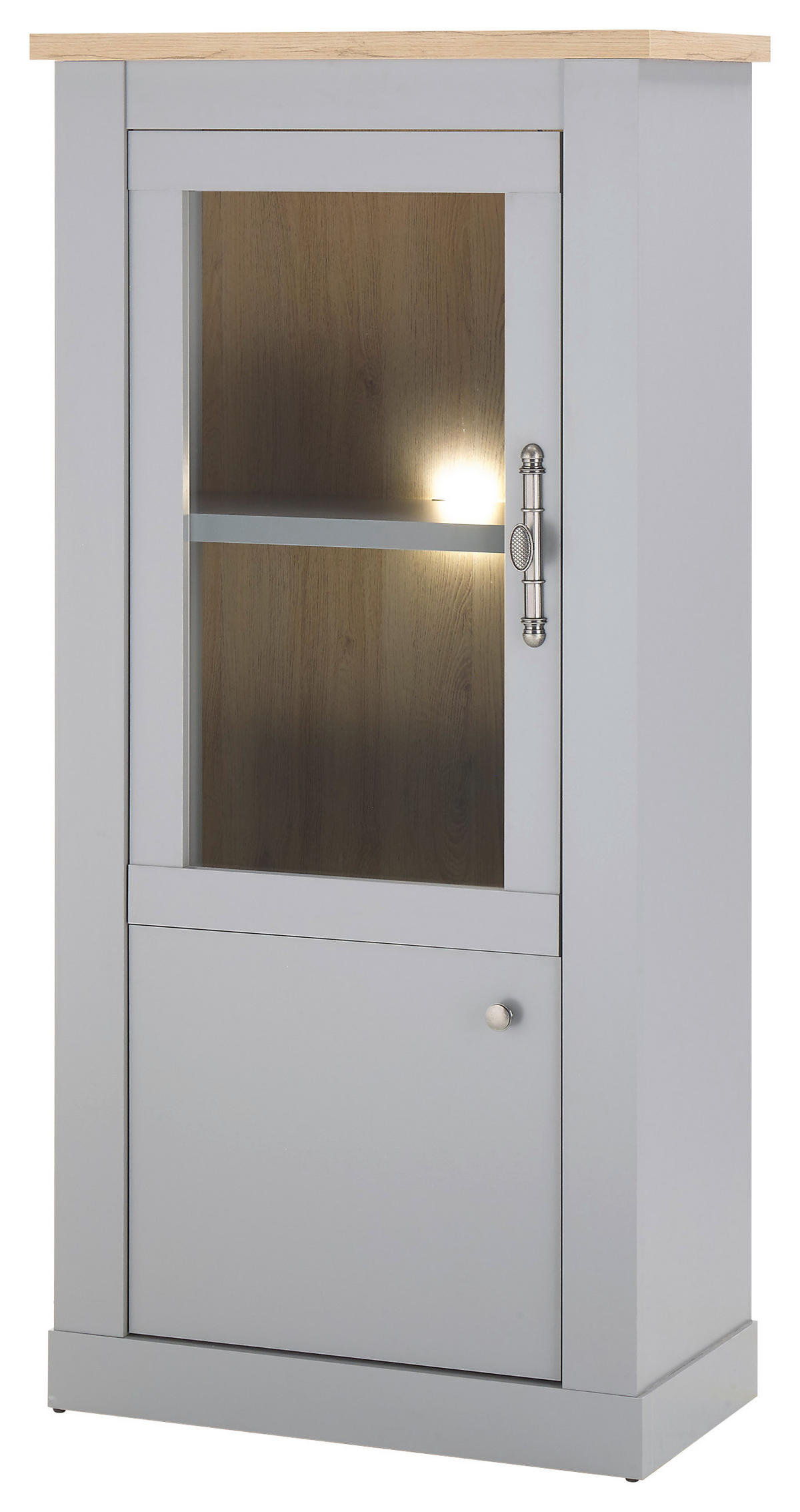 VITRINE in Eichefarben, Hellgrau  - Eichefarben/Silberfarben, Design, Holzwerkstoff/Metall (68/142/37cm) - MID.YOU