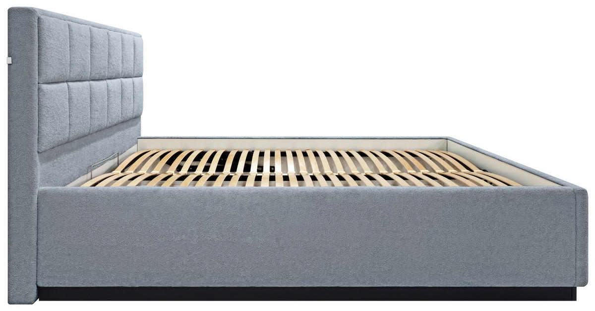 POLSTERBETT 140/200 cm,  in Hellgrau, gepolstertes Kopfteil, Beleuchtung, Lattenrost, Bettkasten,  - Birkefarben/Hellgrau, Design, Holz/Holzwerkstoff (140/200cm) - Chameo
