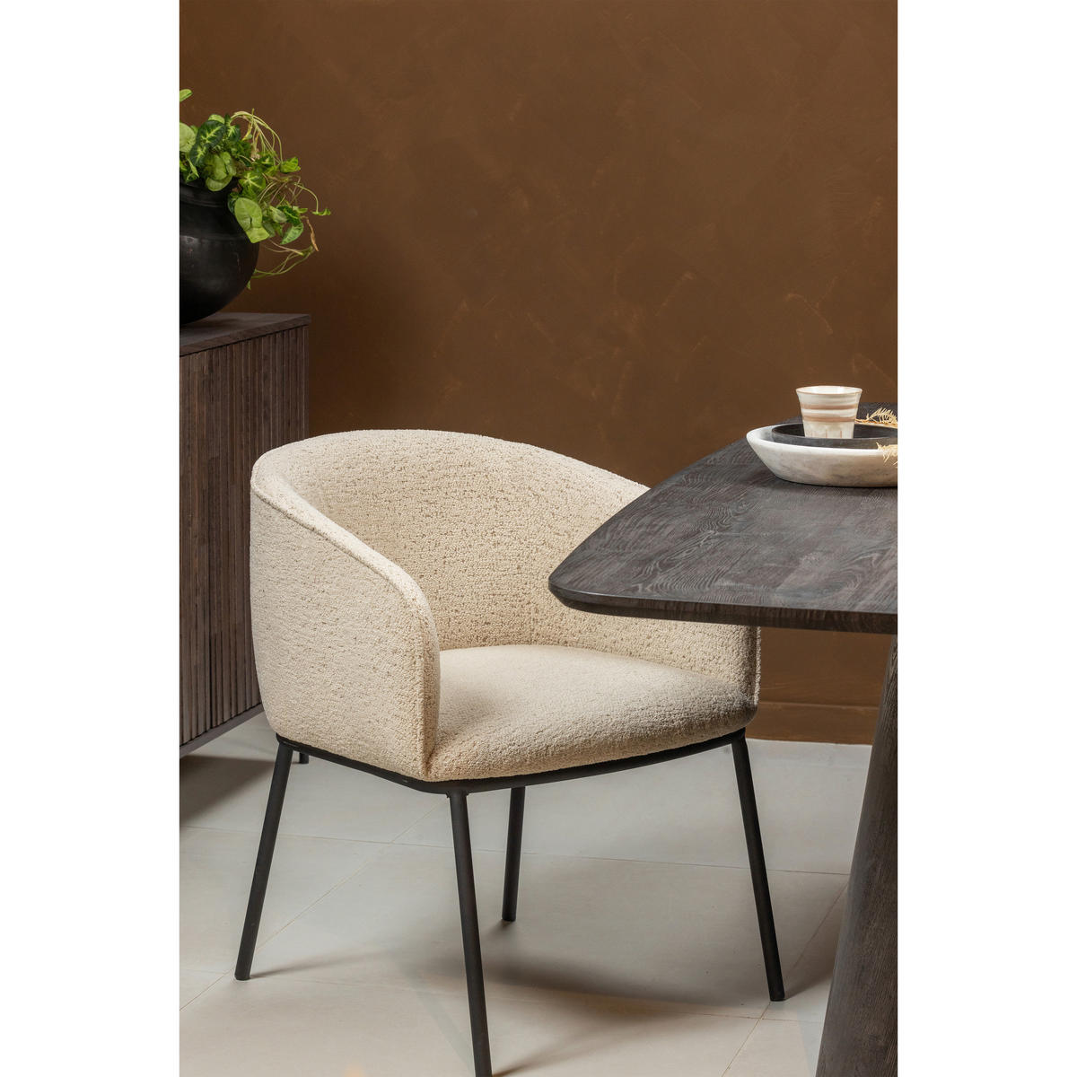 ARMLEHNSTUHL  ,  , Bouclé  ,  - Schwarz/Naturfarben, Design, Textil/Metall (61/77/63cm) - Livetastic