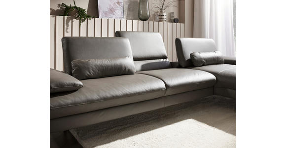 ECKSOFA Graubraun Echtleder  - Chromfarben/Graubraun, Design, Leder/Metall (325/157cm) - Dieter Knoll