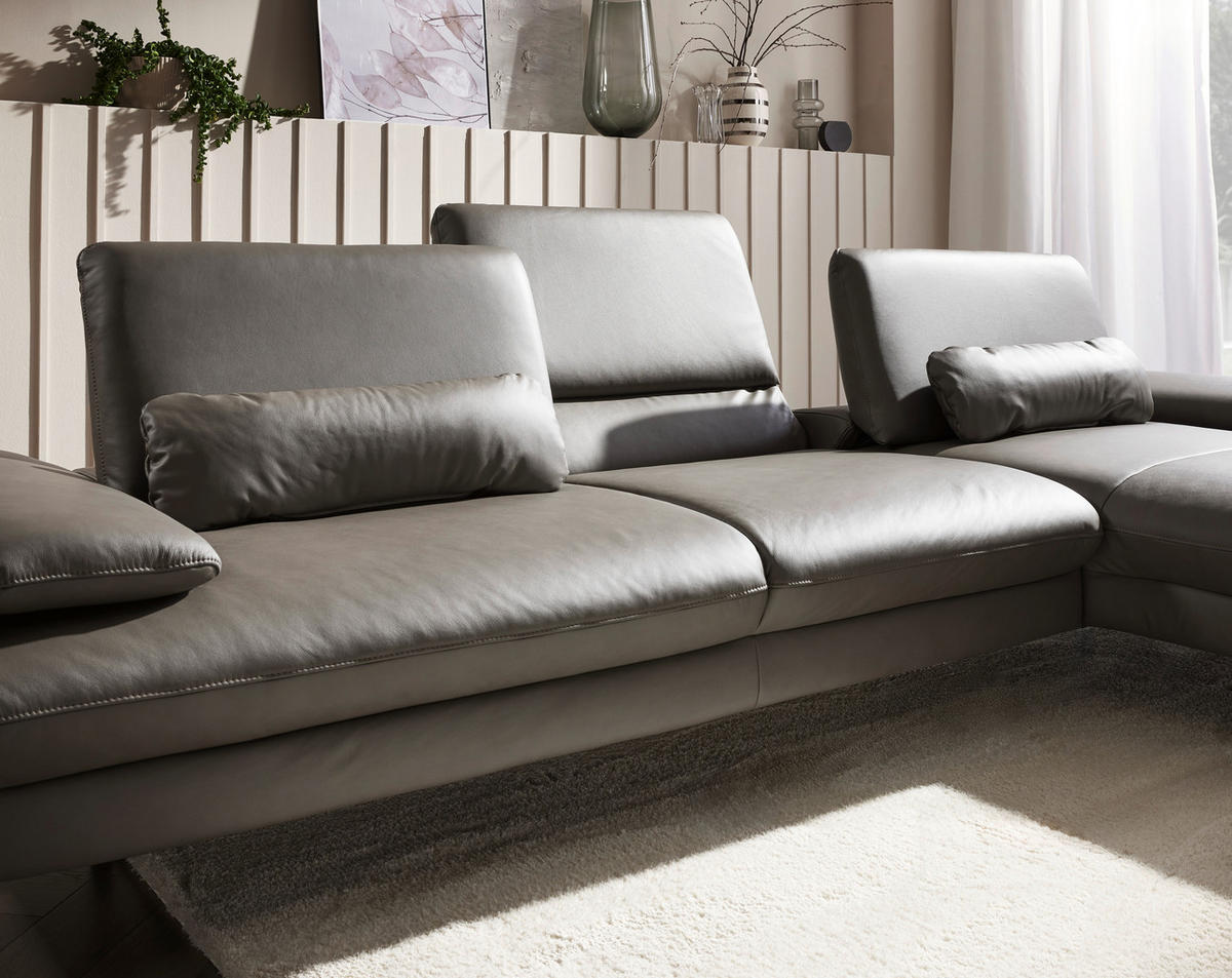 ECKSOFA in Echtleder Graubraun  - Chromfarben/Graubraun, Design, Leder/Metall (325/157cm) - Dieter Knoll