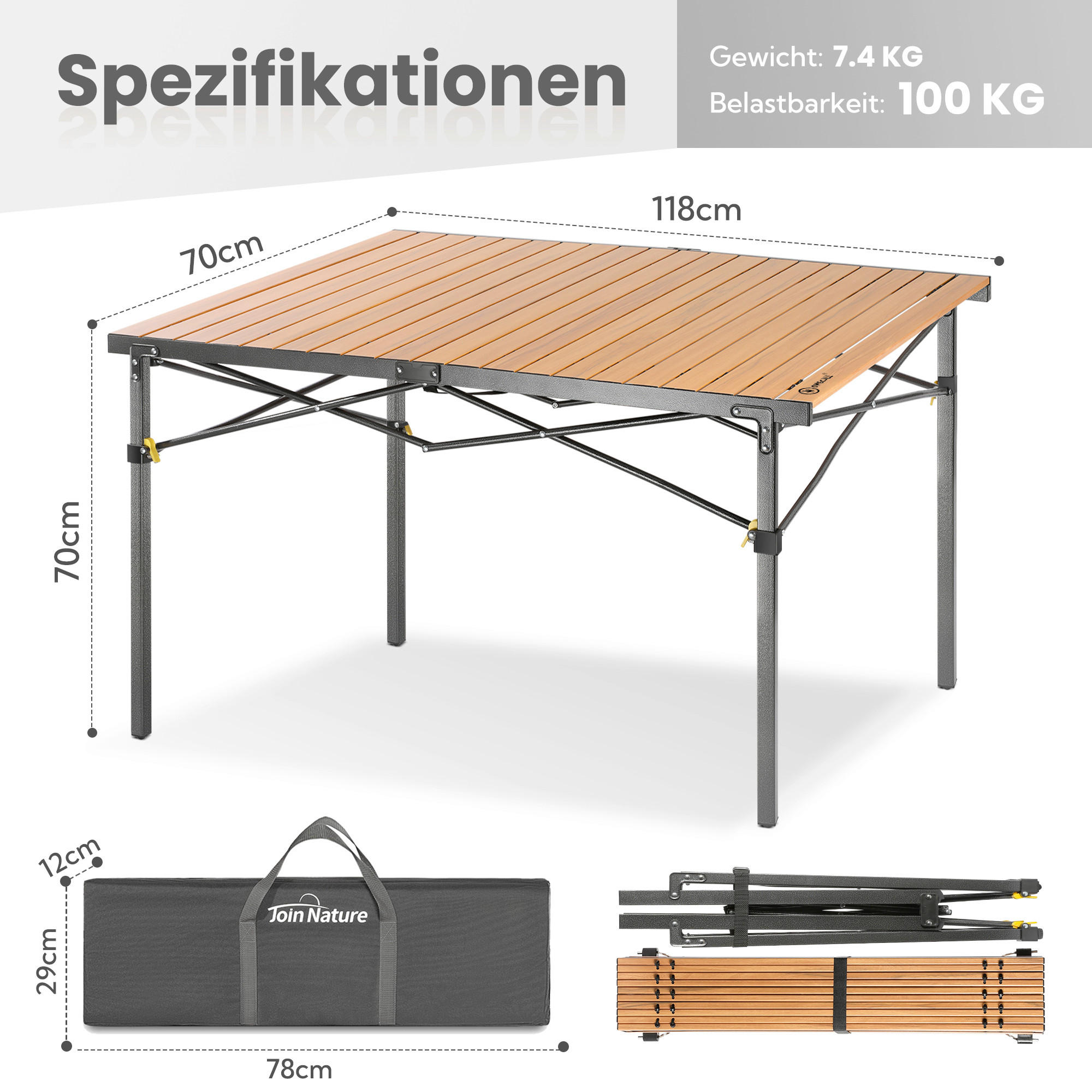 CAMPINGTISCH - Anthrazit/Birnbaumfarben, Basics, Metall (118/70/70cm) - Modante