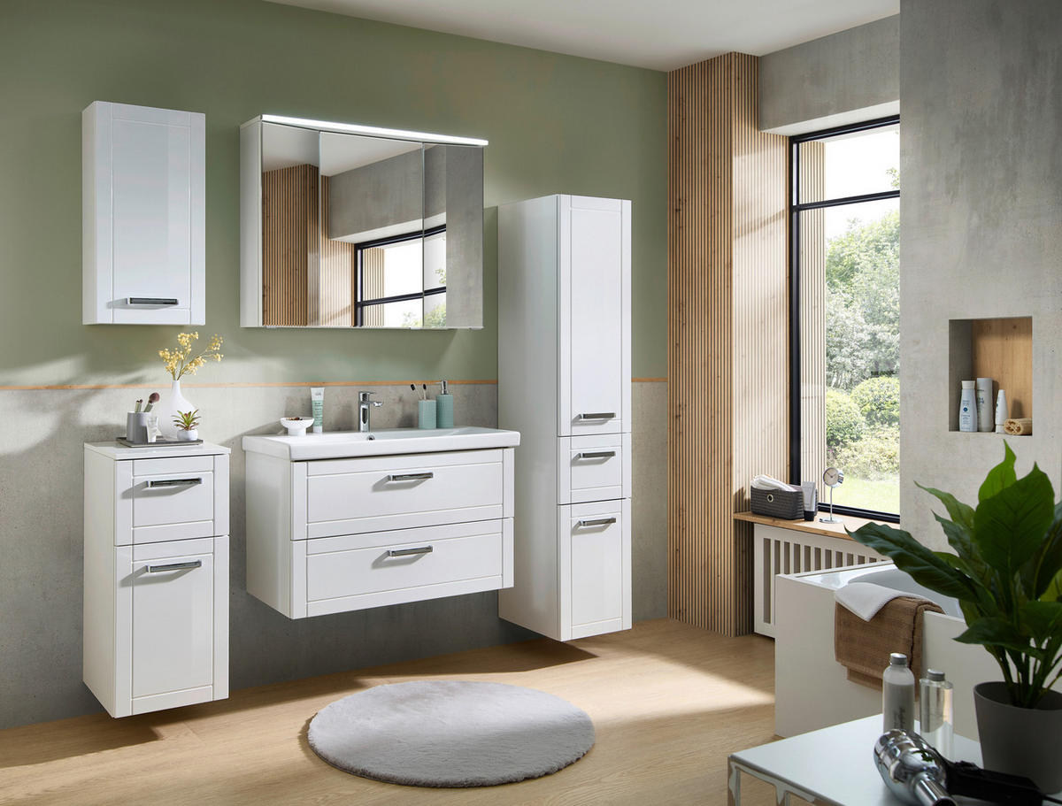 BADEZIMMER 6-teilig  in 160 cm  - Chromfarben/Weiß Hochglanz, MODERN, Glas/Keramik (160cm) - Sadena