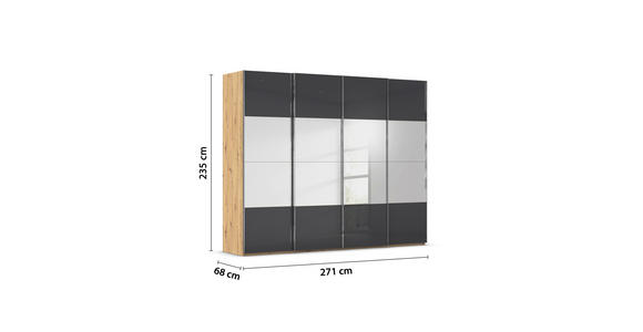 SCHWEBETÜRENSCHRANK  in Schwarz, Eiche Artisan  - Chromfarben/Schwarz, Design, Glas/Holzwerkstoff (271/235/68cm) - Novel