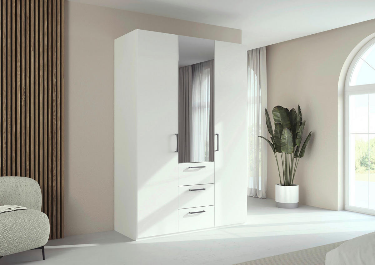 DREHTÜRENSCHRANK 151/235/61 cm,  in Weiß, 3-türig  - Edelstahlfarben/Weiß, Basics, Glas/Holzwerkstoff (151/235/61cm) - Novel