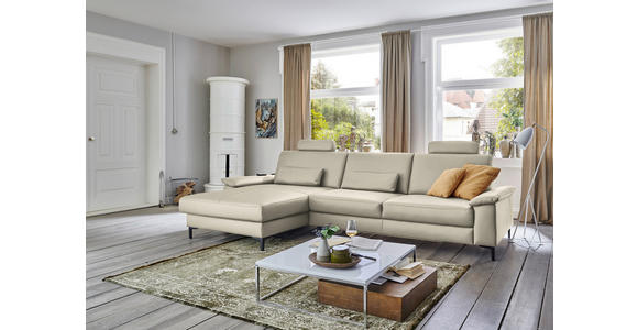 ECKSOFA in Echtleder Ecru 176/334 cm - Ecru/Schwarz, Design, Leder/Metall (176/334cm) - Dieter Knoll