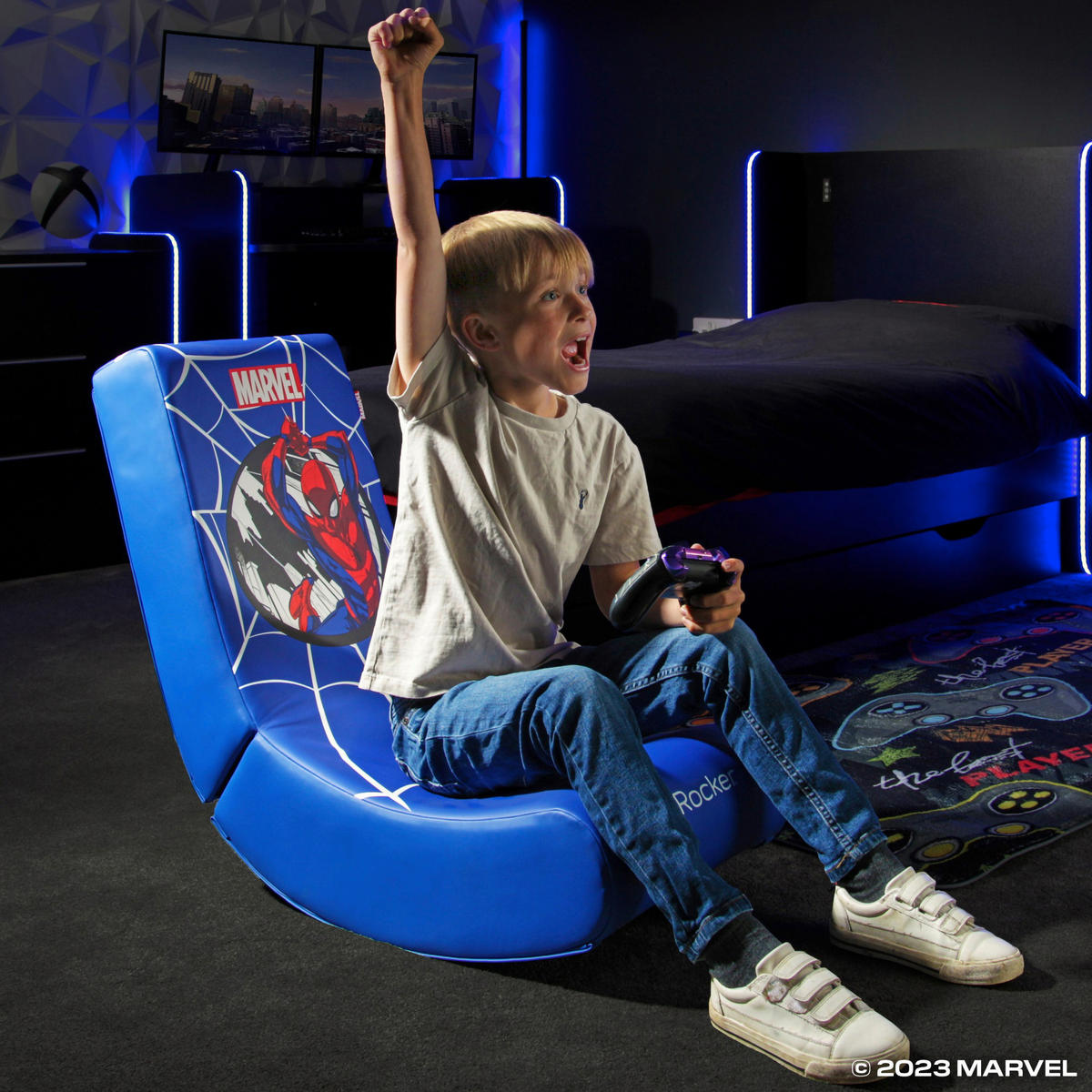 HERNÉ KRESLO, modrá - modrá, Modern, koža/kompozitné drevo (40/65,5/85,5cm) - X Rocker