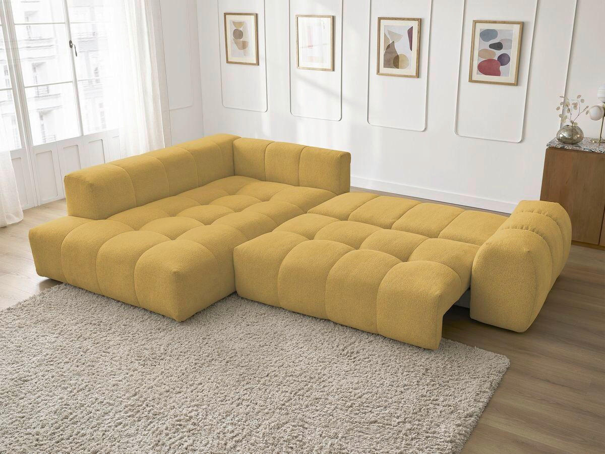 ECKSCHLAFSOFA EVEREST  mit Rücken echt, Armteil links, Armteil rechts Flachgewebe Gelb  - Gelb/Schwarz, MODERN, Kunststoff/Textil (320/212cm)