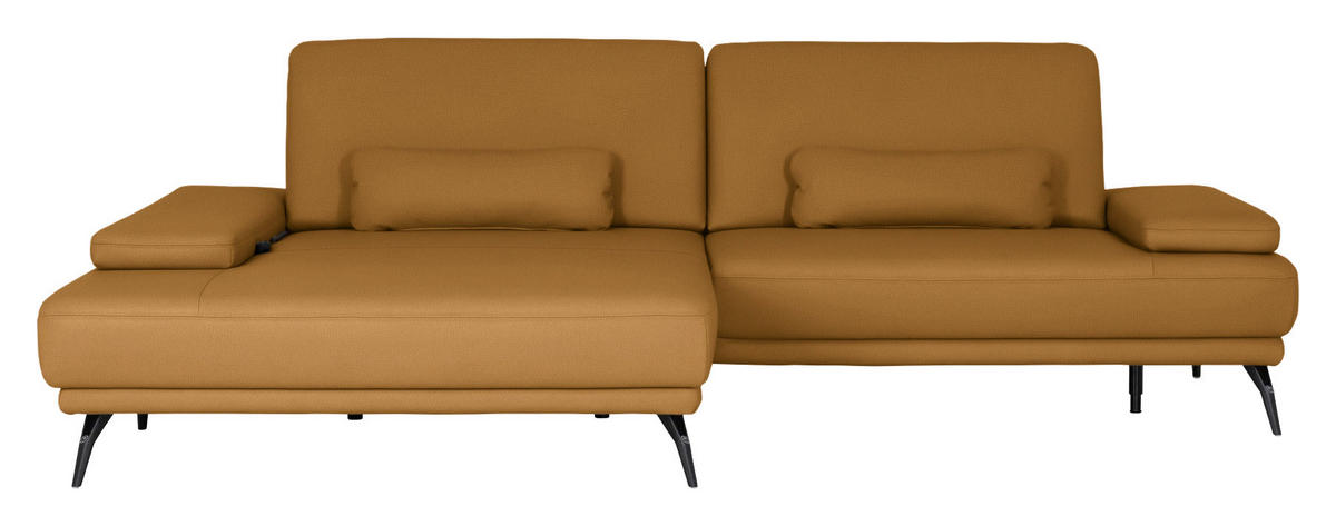 ECKSOFA Echtleder Senfgelb  - Senfgelb/Schwarz, Konventionell, Leder/Metall (180/301cm) - Joop!