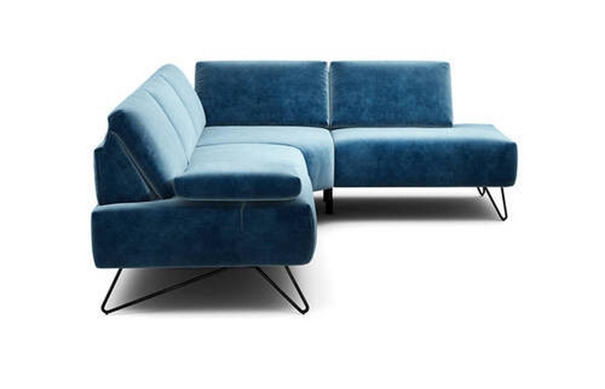 ECKSOFA in Samt Blau  248-263/193 cm  - Blau/Schwarz, Design, Textil/Metall (248-263/193cm) - SENSOO