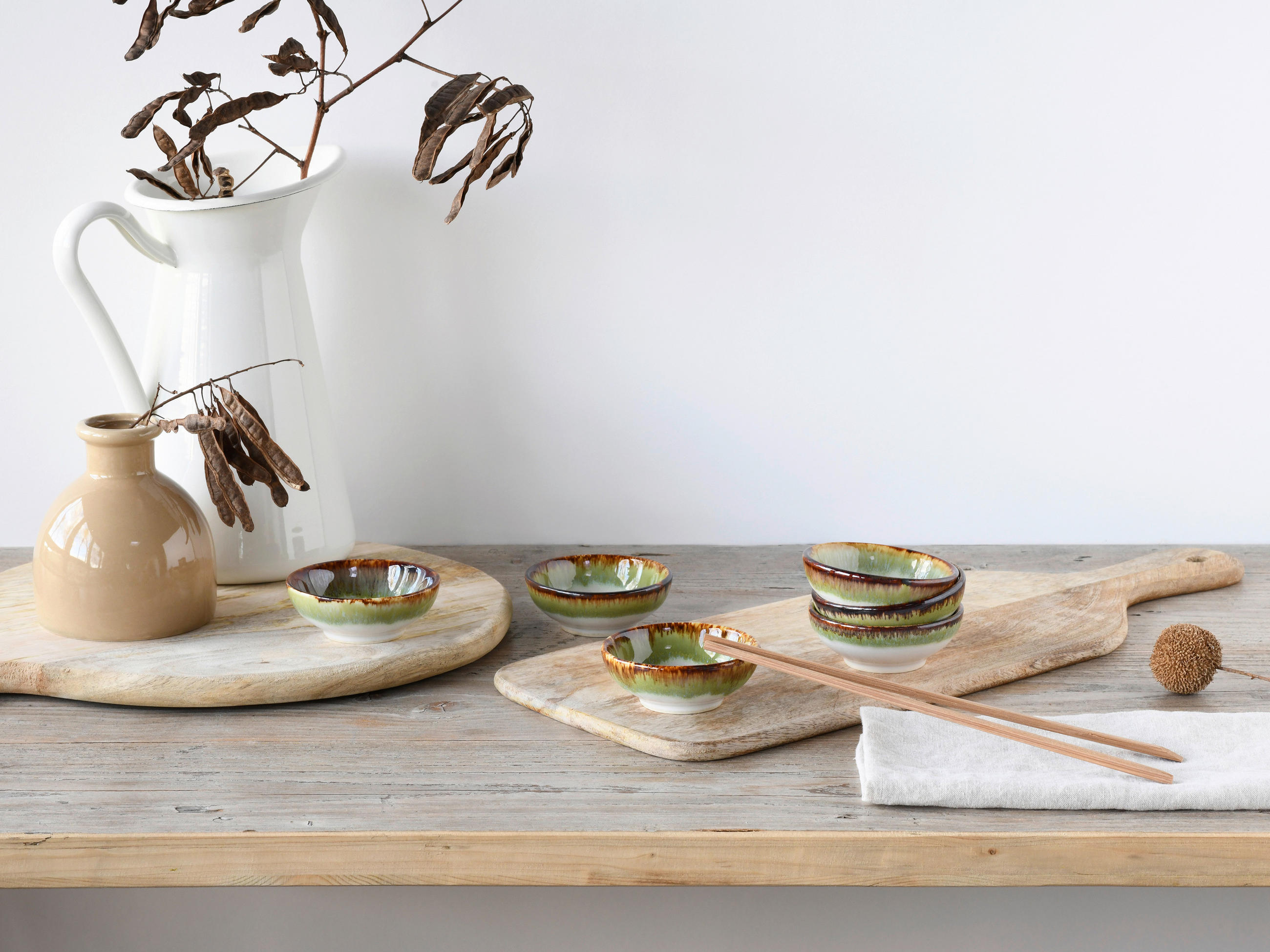 DIPSCHALENSET Keramik Steinzeug  - Weiß/Grün, Design, Keramik - Creatable