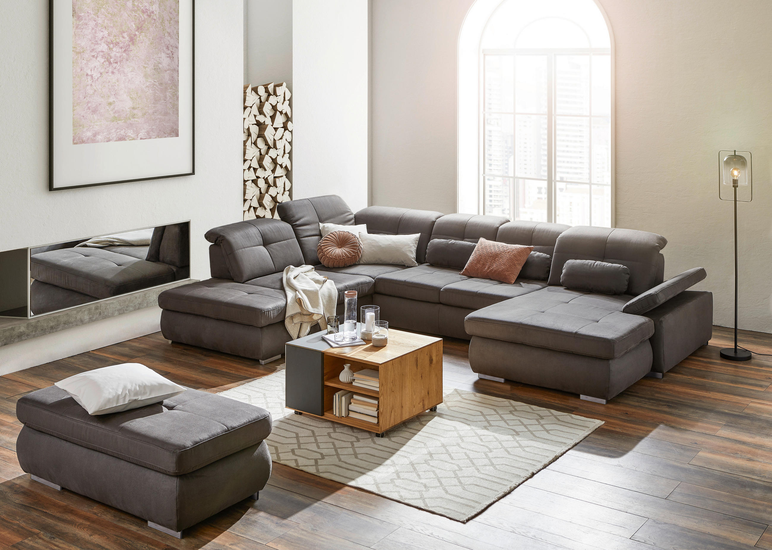 WOHNLANDSCHAFT Grau Mikrofaser  - Chromfarben/Grau, Design, Textil/Metall (260/371/195cm) - Beldomo Style