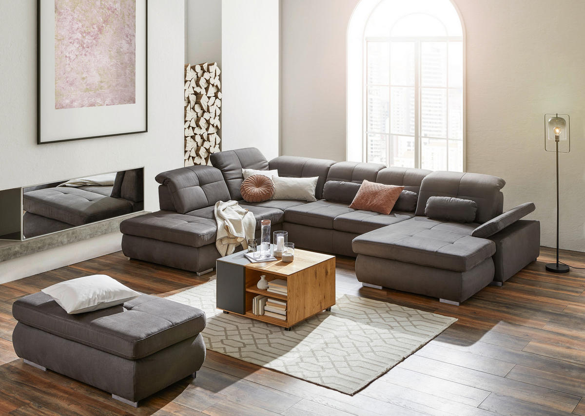 WOHNLANDSCHAFT Mikrofaser Grau  - Chromfarben/Grau, Design, Textil/Metall (260/371/195cm) - Beldomo Style