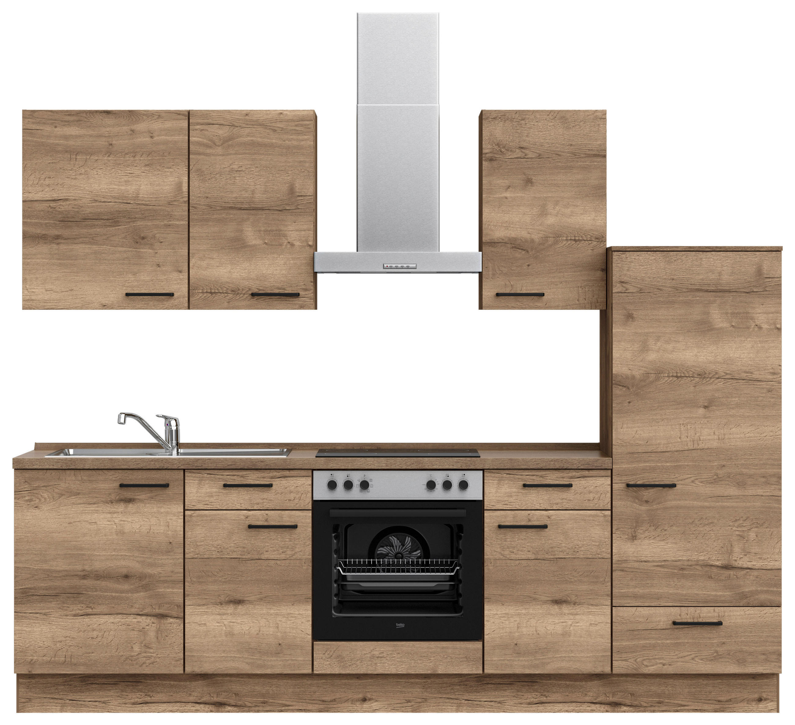 KÜCHENBLOCK 270 cm   in Eiche dunkel  - Eiche dunkel/Eichefarben, MODERN, Holzwerkstoff/Metall (270cm) - Nobilia