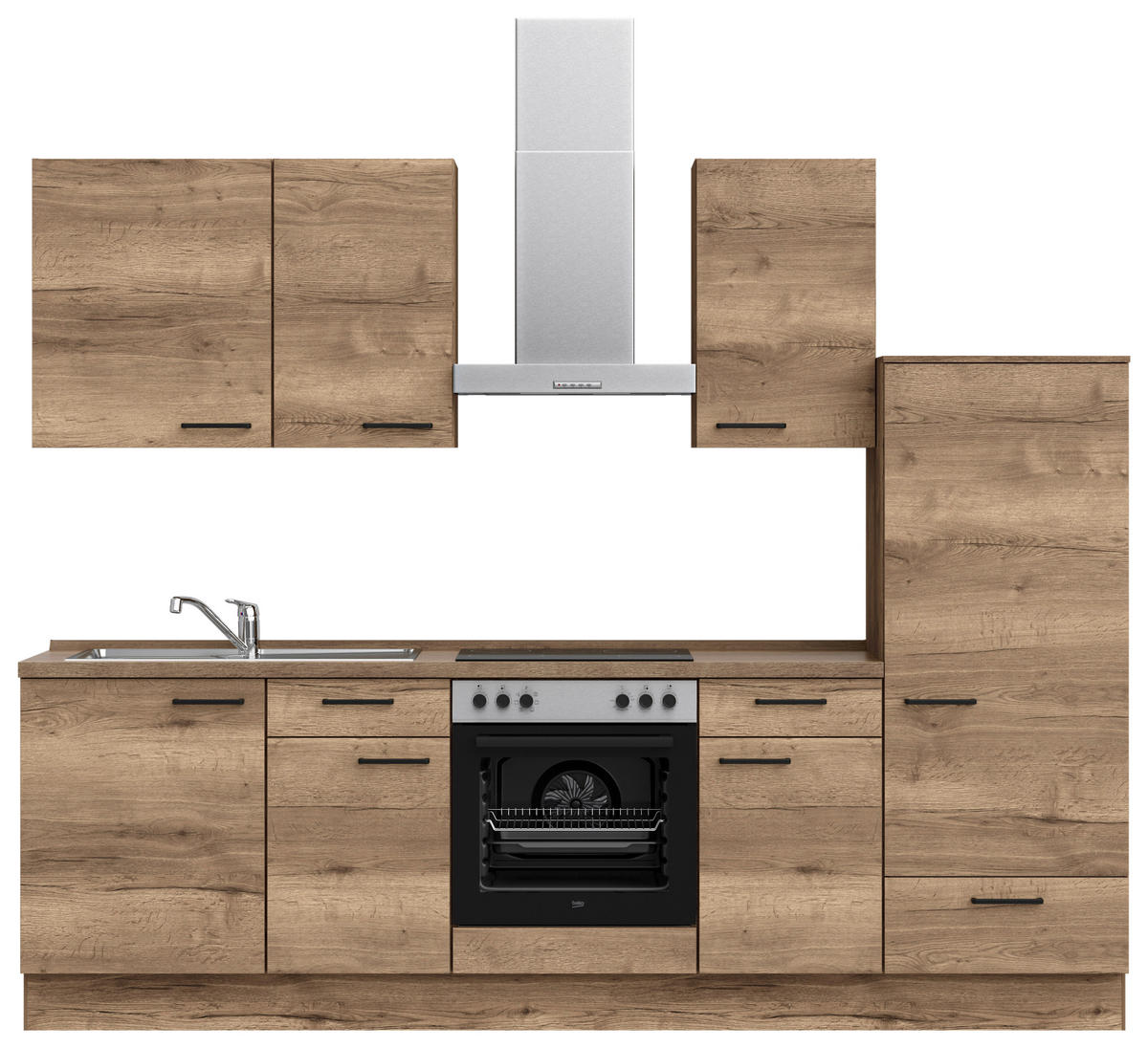 KÜCHENBLOCK 270 cm   in Eiche dunkel  - Eiche dunkel/Eichefarben, MODERN, Holzwerkstoff/Metall (270cm) - Nobilia