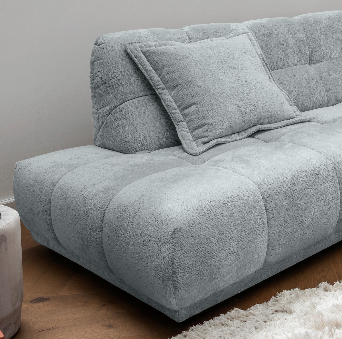 ECKSOFA ITALIA in Chenille Hellblau  203/254 cm  - Schwarz/Hellblau, MODERN, Kunststoff/Textil (203/254cm) - Livetastic