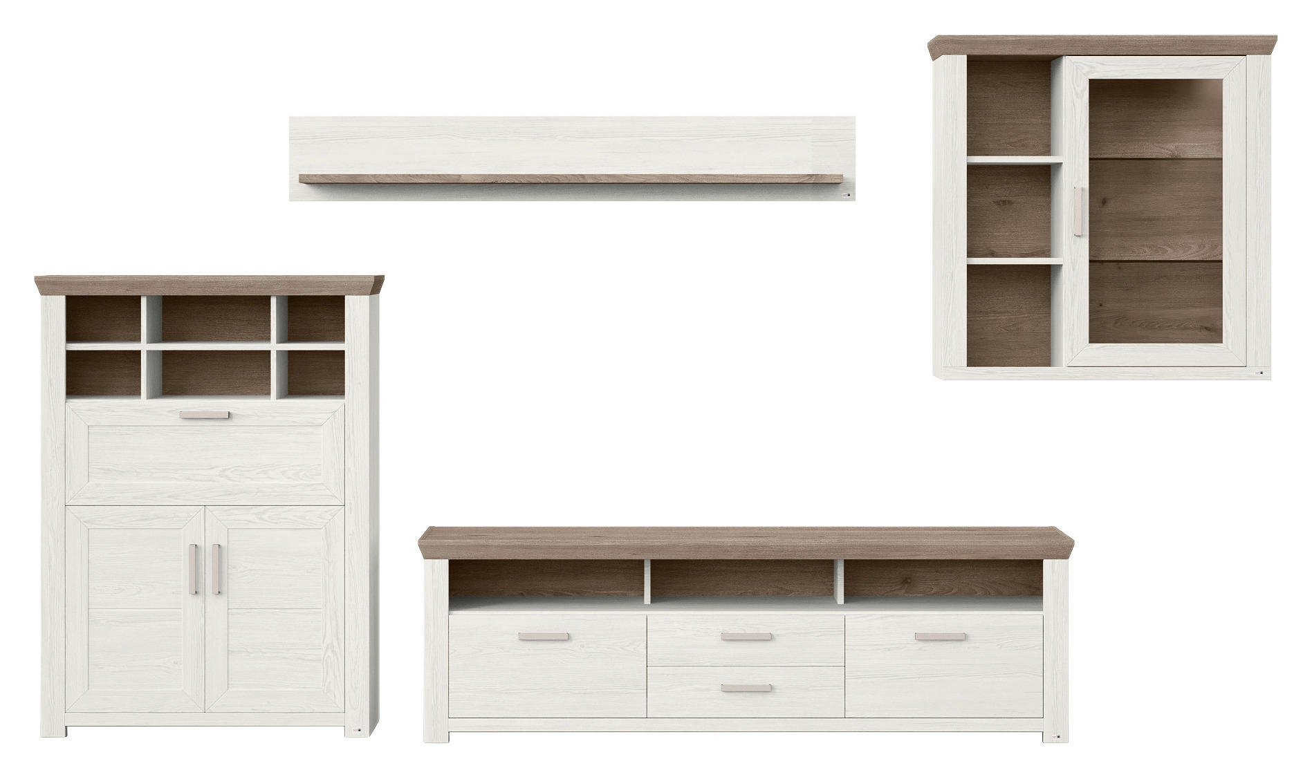 WOHNWAND  in Weiß, Eichefarben  374/207/51,2 cm  - Eichefarben/Weiß, Design, Glas/Holzwerkstoff (374/207/51,2cm) - SetOne by Musterring