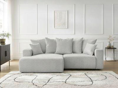 ECKSOFA Ottomane links  ATILLA Hellgrau Flachgewebe  - Hellgrau/Schwarz, MODERN, Kunststoff/Textil (149/244cm)
