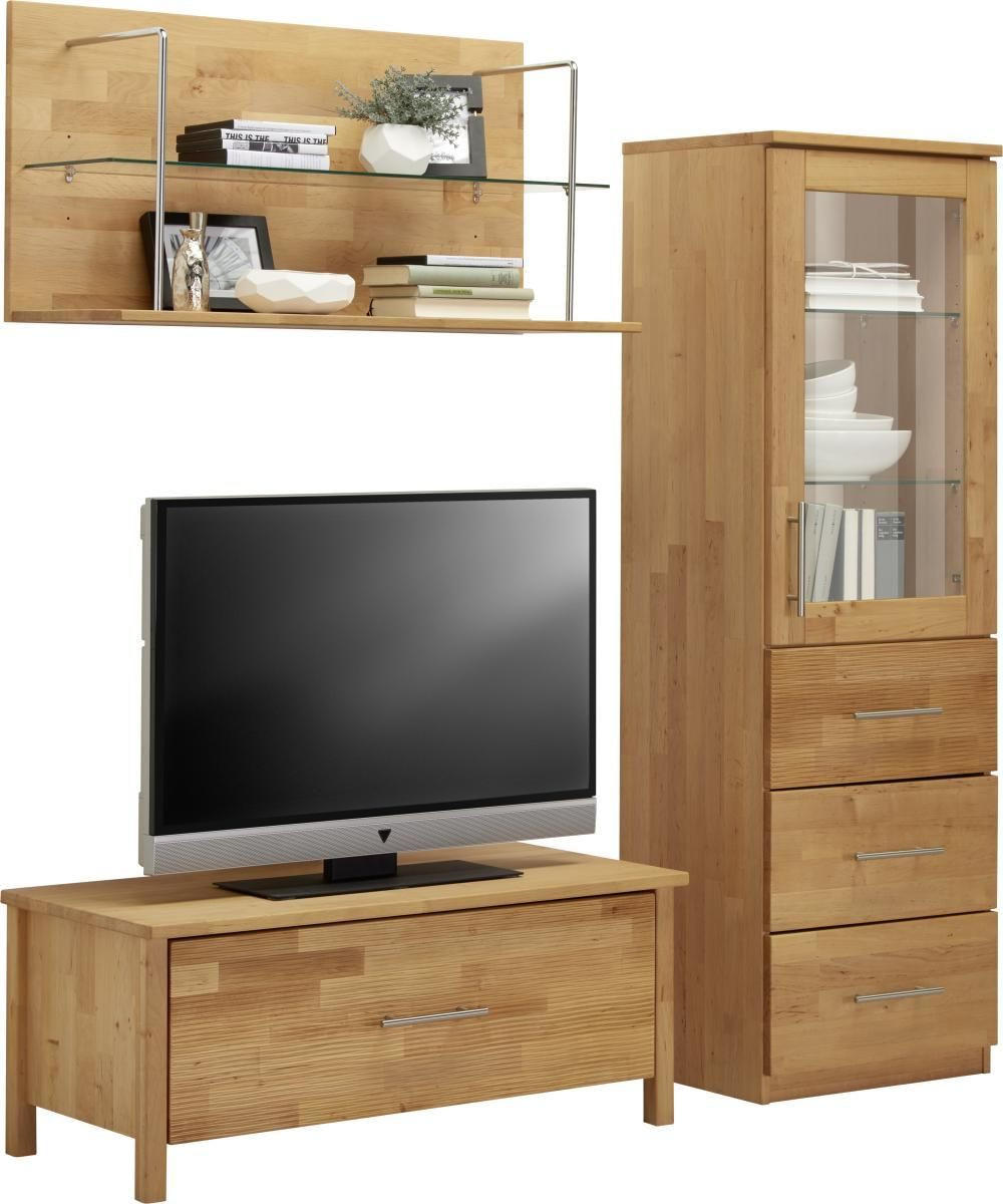 WOHNWAND  in Erlefarben  156/160/46 cm  - Chromfarben/Erlefarben, Natur, Glas/Holz (156/160/46cm) - Linea Natura