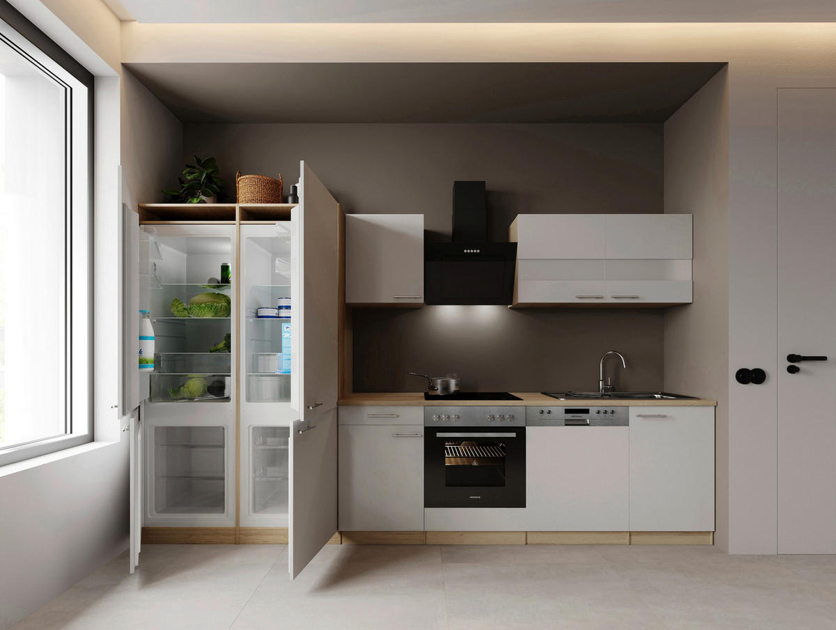 Bucătărie Standard  - alb/culoare inox, Trend, metal/material pe bază de lemn (340cm) - Respekta