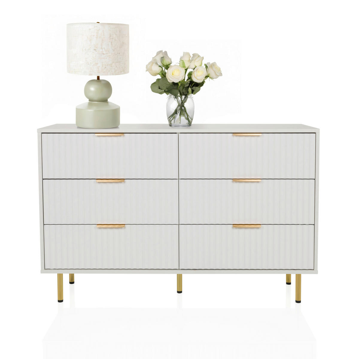 SIDEBOARD  120/75/40 cm 6 Schublade(n)  - Goldfarben/Weiß, MODERN, Holzwerkstoff/Metall (120/75/40cm) - MID.YOU