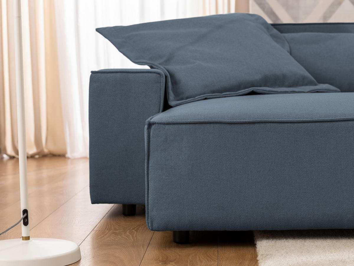 ECKSOFA Curduroy in Webstoff Blau Rückenkissen  251/142 cm  - Blau/Schwarz, Design, Kunststoff/Textil (251/142cm) - P & B