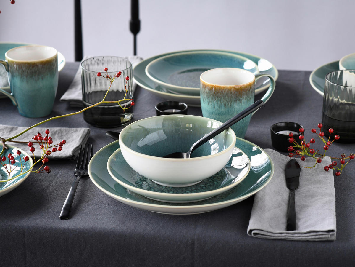 KOMPLETT SERVIS Caldera Grün 16 delar  - vit/grön, Basics, keramik - Creatable
