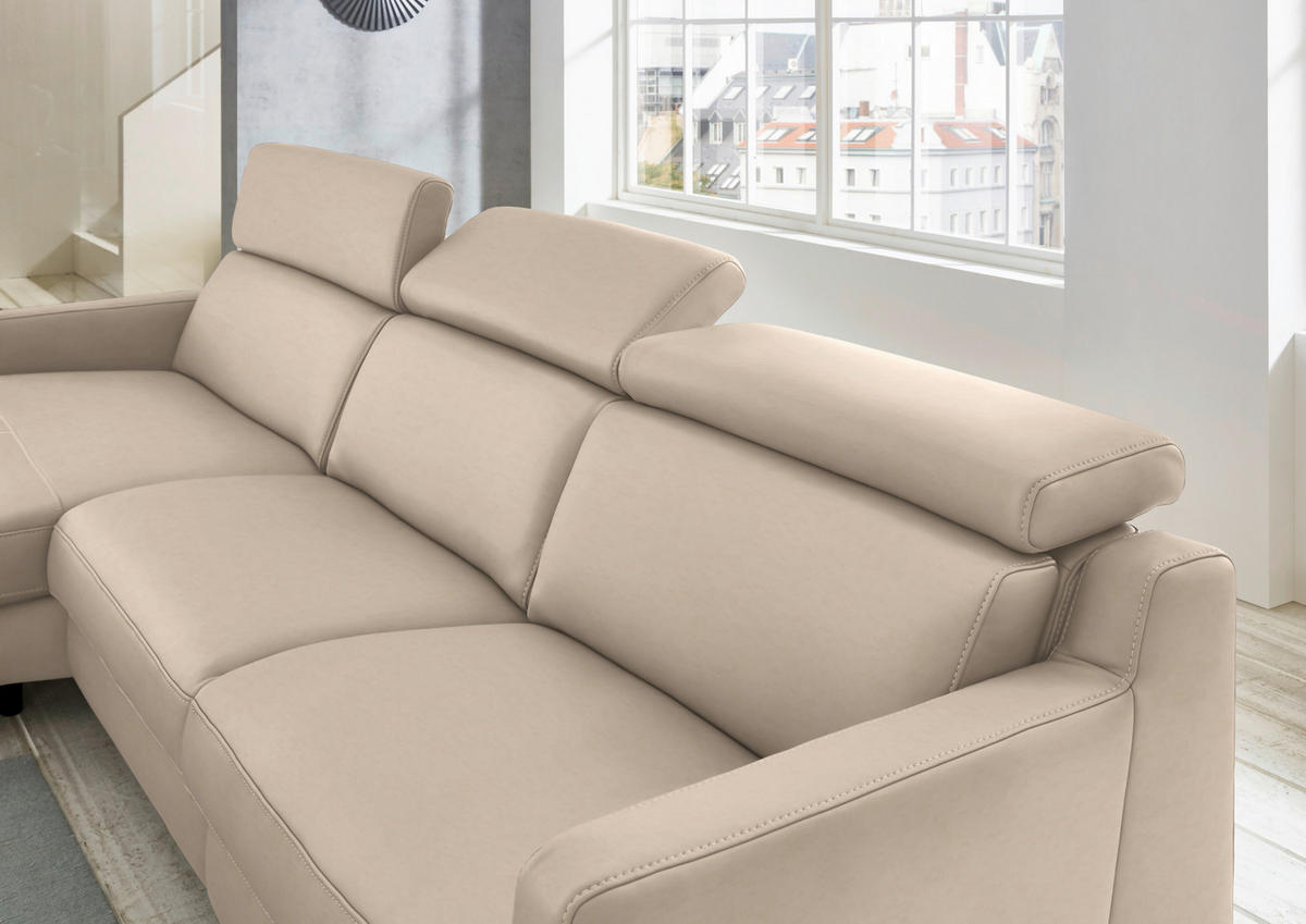 ECKSOFA Echtleder Hellbraun  - Hellbraun/Schwarz, Design, Leder/Metall (176/291cm) - Valdera