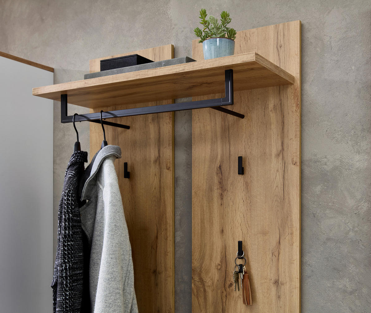 GARDEROBE 5-teilig  in 247/202/38 cm  - Eichefarben/Anthrazit, Basics, Glas/Holzwerkstoff (247/202/38cm) - Xora