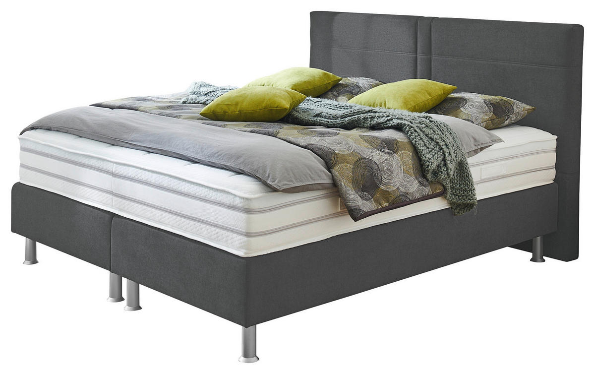 BOXSPRINGBETT 200/200 cm  in Anthrazit  - Anthrazit/Alufarben, Design, Kunststoff/Textil (200/200cm) - Beldomo - Sleep